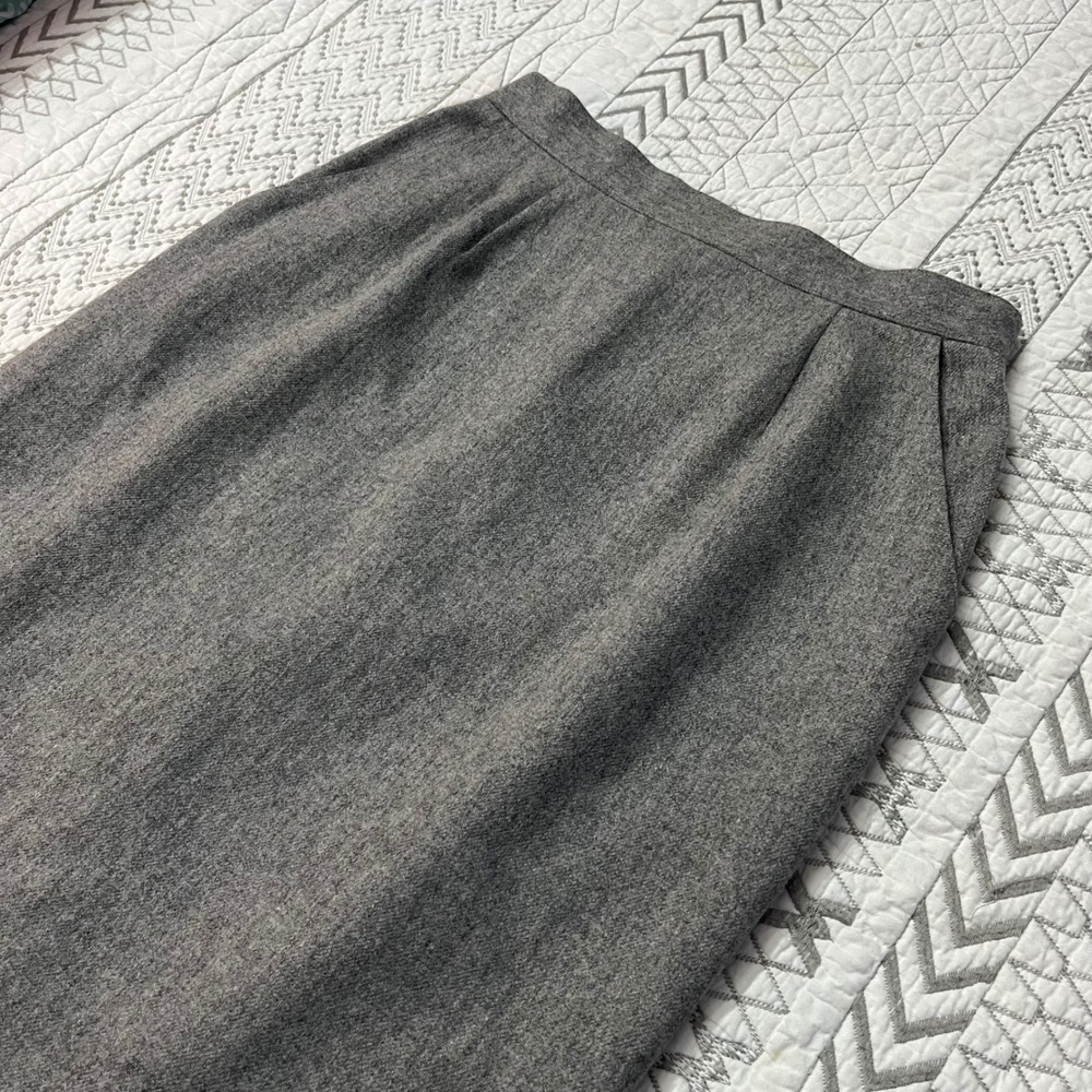 Vintage Michelle Stuart Gray Wool Blend Pencil Skirt Size 12 High Waist Midi